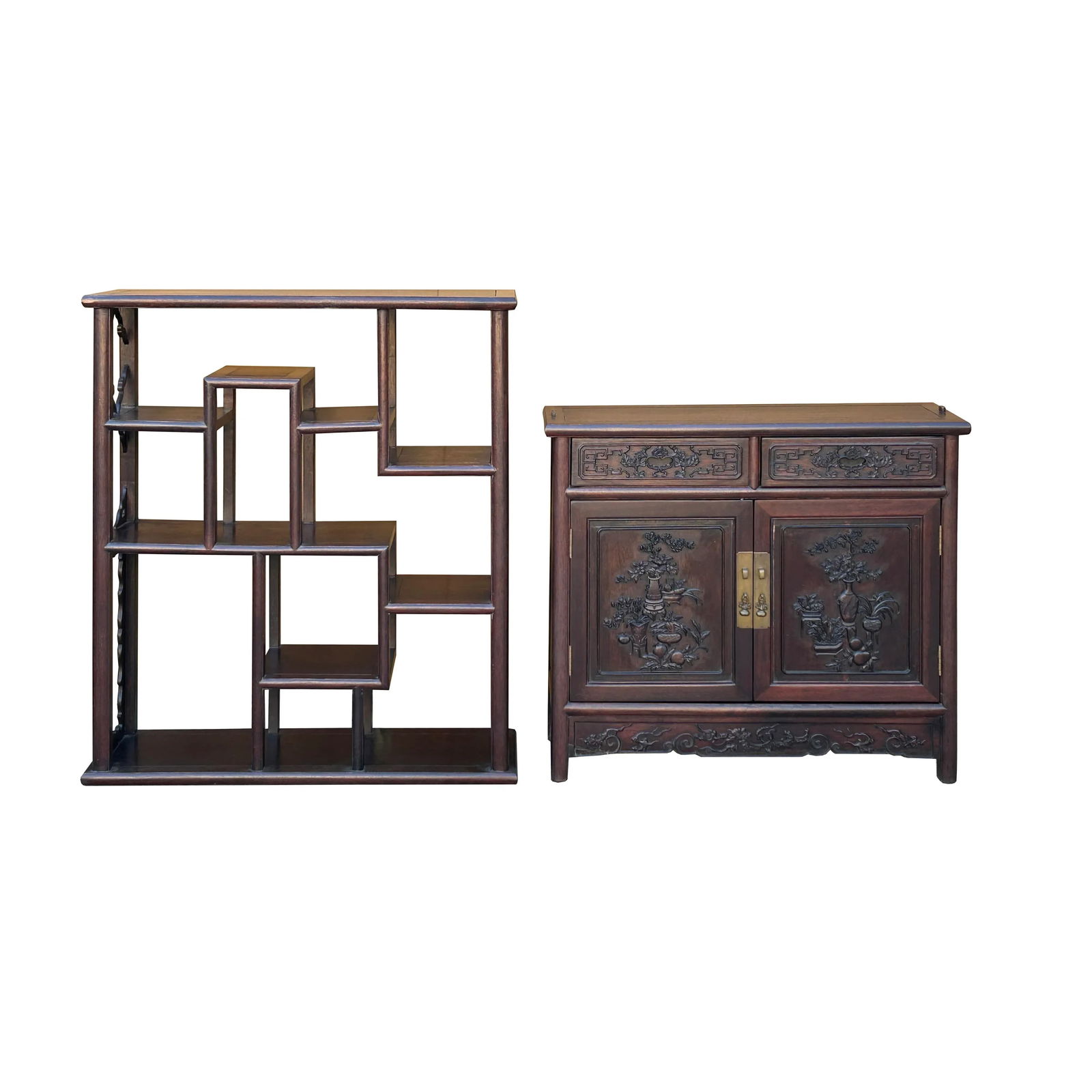 Brown Oriental Two Sided Display Curio Cabinet Room Divider B - 6