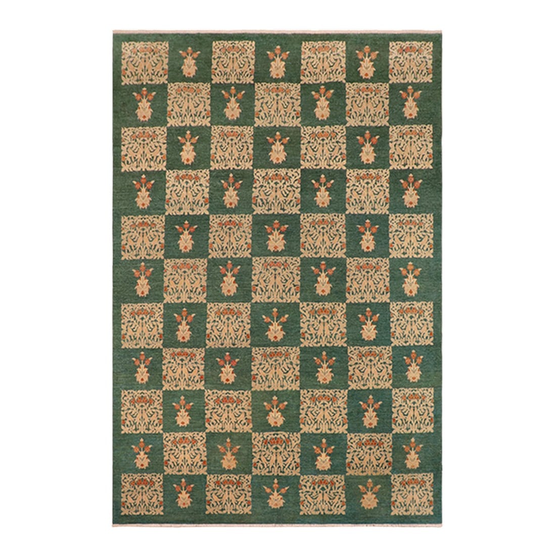 Bohemien Ziegler Green Tan Hand-Knotted Wool Rug - 9'0'' X 12'3'': Enhance the ambiance of your home with this magnificent Persian-influenced Turkish hand-knotted rug made by skilled artisans capable of creating the most exceptional vegetable dyes and hand-spun
