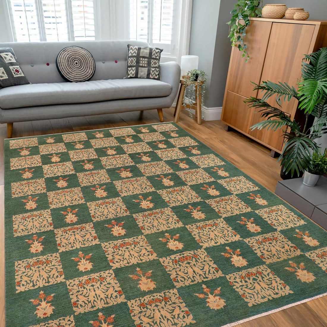 Bohemien Ziegler Green Tan Hand-Knotted Wool Rug - 9'0'' X 12'3'' - 2
