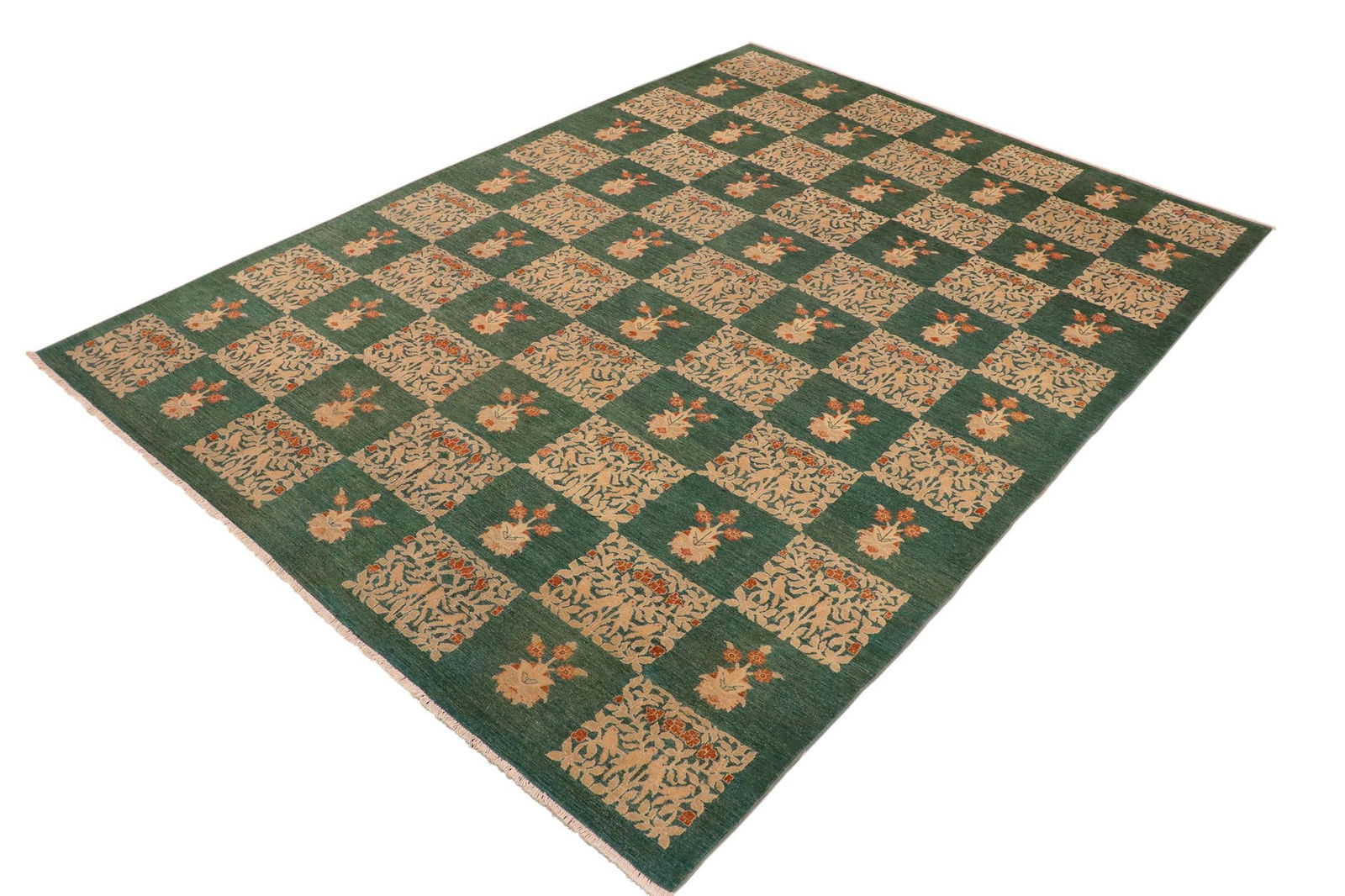 Bohemien Ziegler Green Tan Hand-Knotted Wool Rug - 9'0'' X 12'3'' - 3