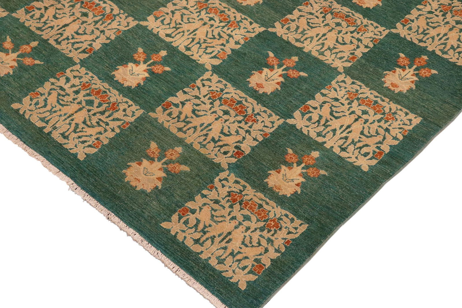 Bohemien Ziegler Green Tan Hand-Knotted Wool Rug - 9'0'' X 12'3'' - 6