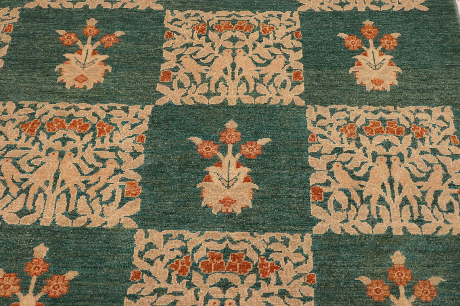 Bohemien Ziegler Green Tan Hand-Knotted Wool Rug - 9'0'' X 12'3'' - 7