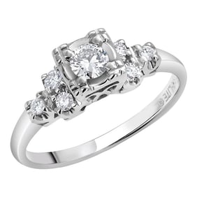 Vintage Mid-Century Diamond Cocktail Ring in 14k White Gold Size 6.5