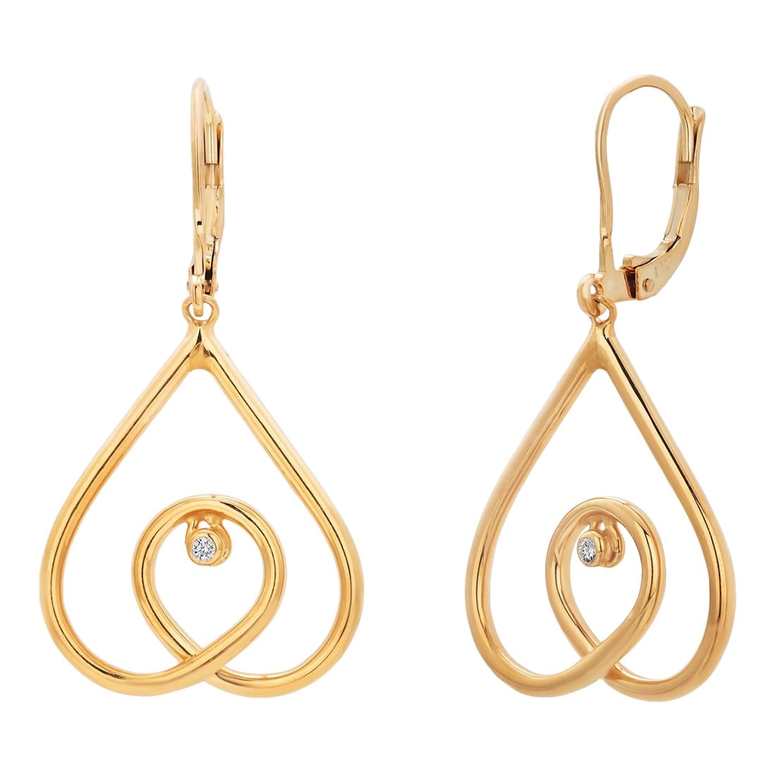 Open Heart Diamond 0.10 Carat 14 Karat Yellow Gold 0.90 Inch Drop Earrings - 2 Pieces: The Yellow Gold Modernist Open Heart Earrings with 0.10 Carat Diamonds are a beautiful and unique piece of jewelry. The earrings are crafted from yellow gold, which is a durable and lustrous metal
