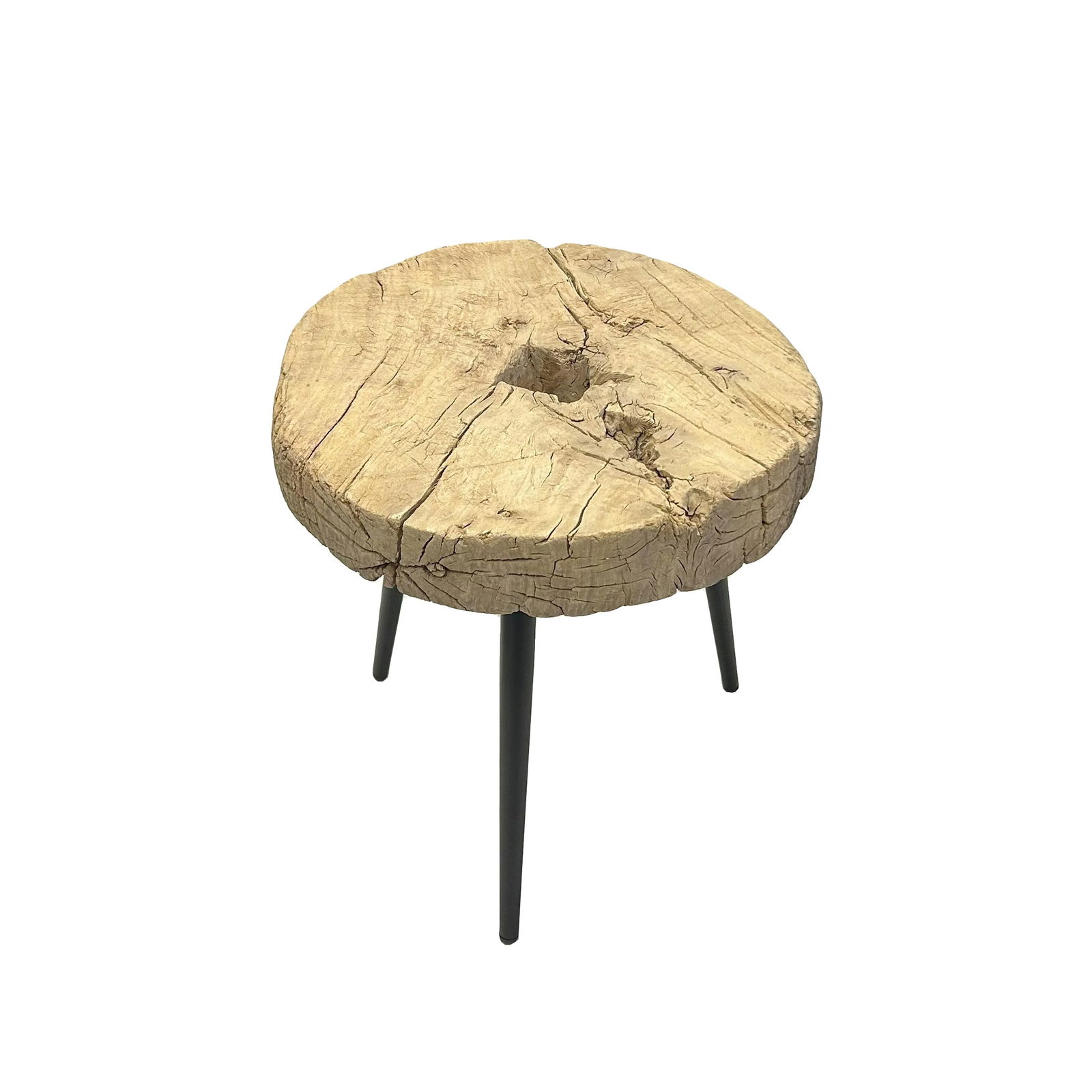 19" Vintage Rustic Thick Old Wheel Round Tri Legs Side Table Ws4308S - 4