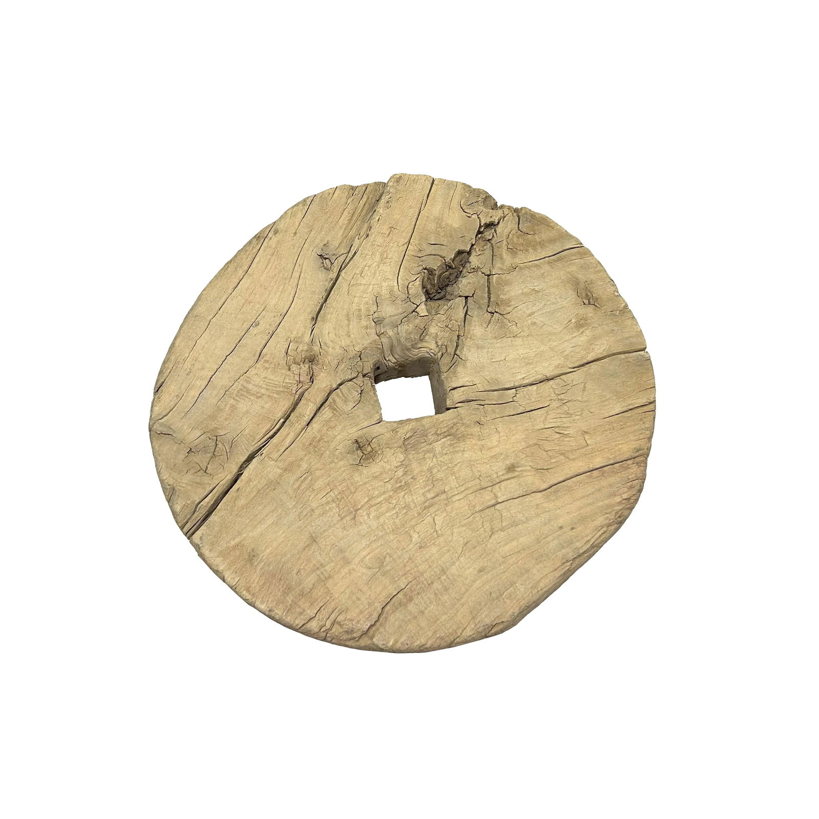 19" Vintage Rustic Thick Old Wheel Round Tri Legs Side Table Ws4308S - 5