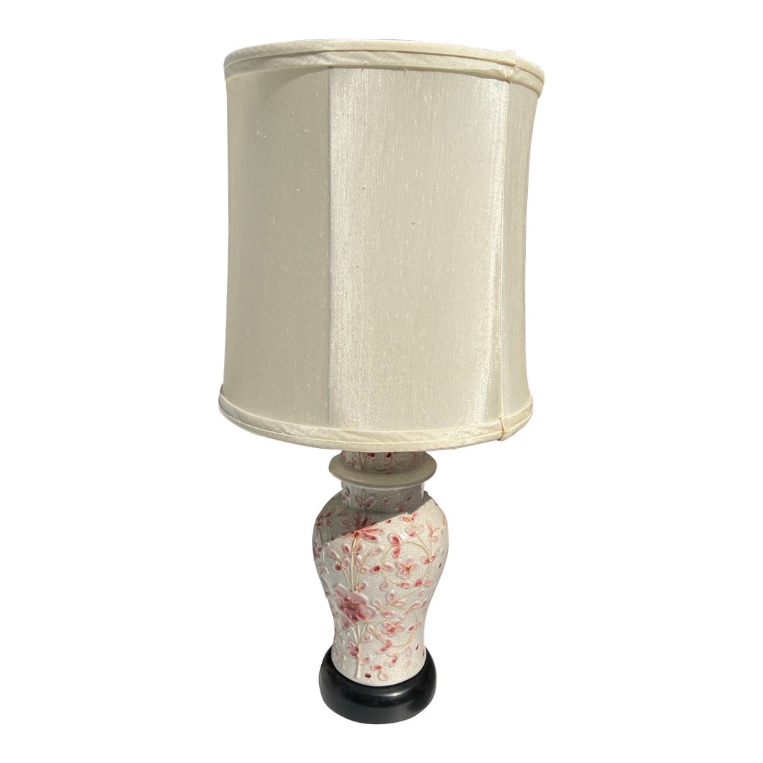 1970s Small Ceramic Table Lamp With Floral Details: Up for consideration is a beautiful small ceramic table lamp with floral details. This would look lovely in your home and it is a great find for the interior design enthusiast. Please check out my oth