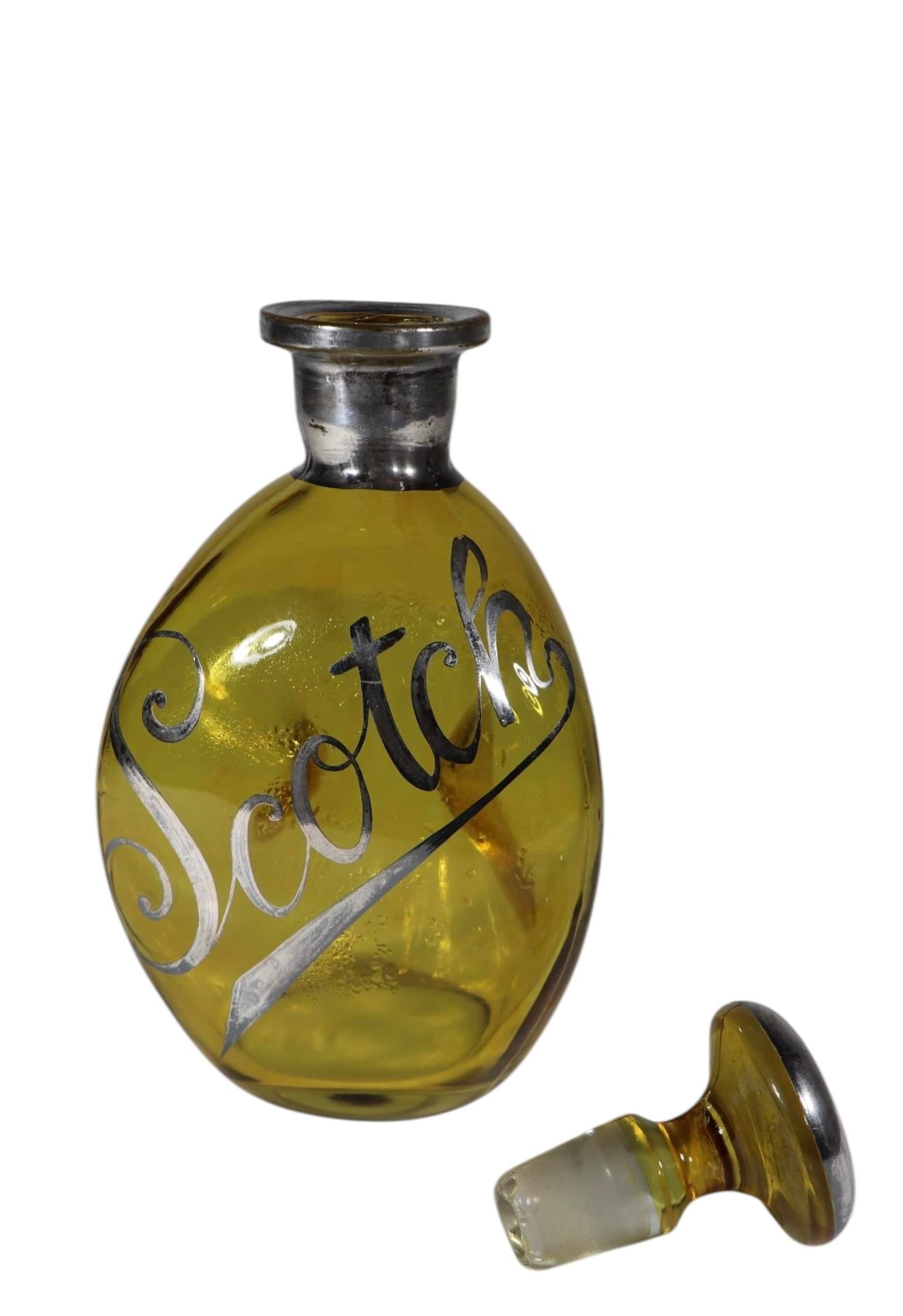 Art Deco Amber Glass and Silver Overlay Scotch Decanter C. 1930's - 4