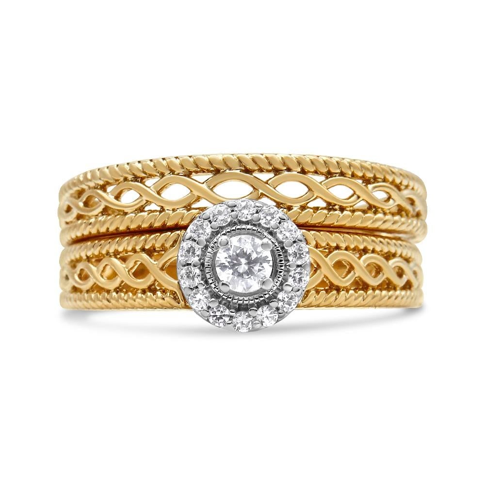 14K Yellow Gold Plated .925 Sterling Silver 1/5 Cttw Diamond Halo Engagement Ring and Wedding Band S - 4