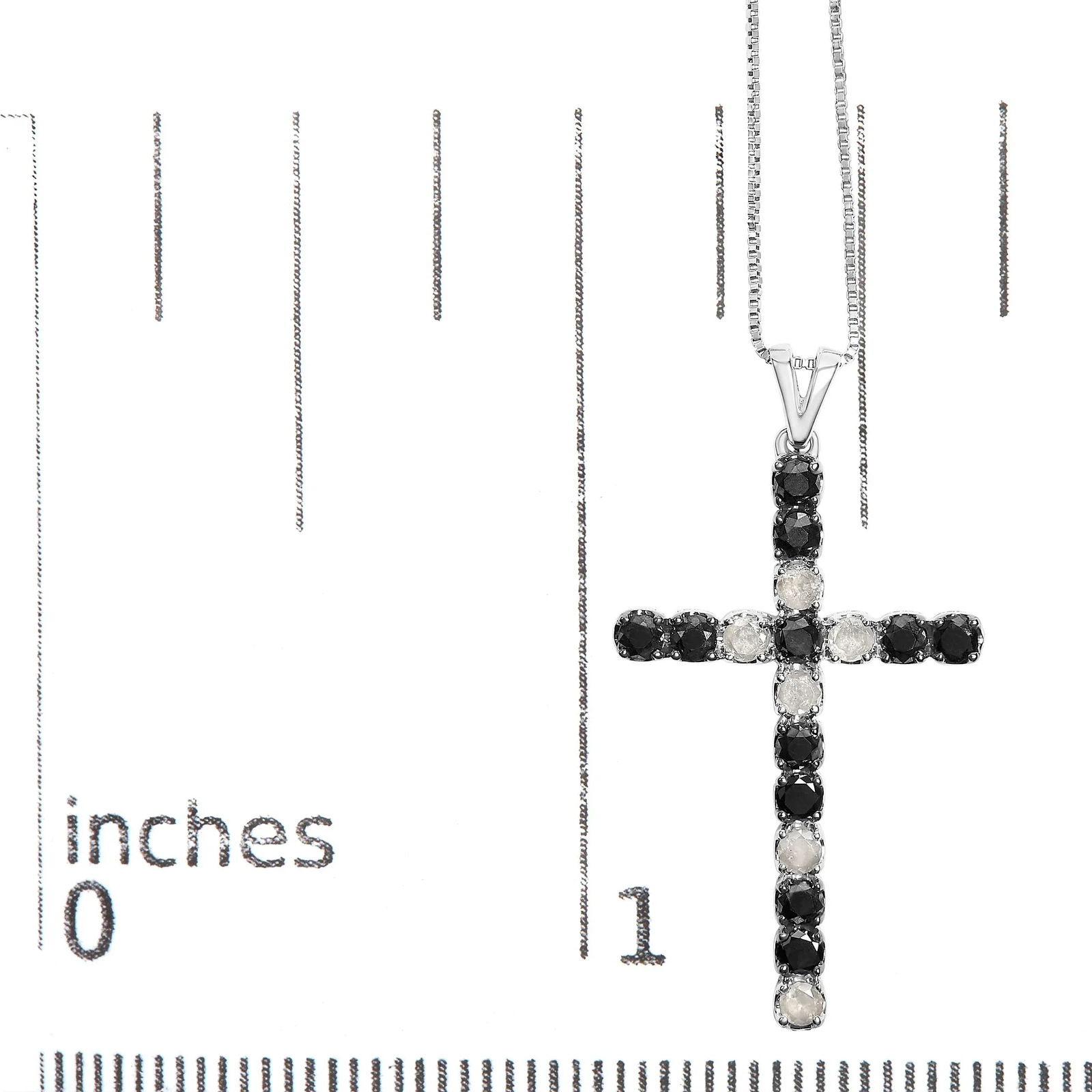 .925 Sterling Silver 1.0 Cttw Black and White Diamond Alternating Classic Cross 18" Pendant Necklace - 6