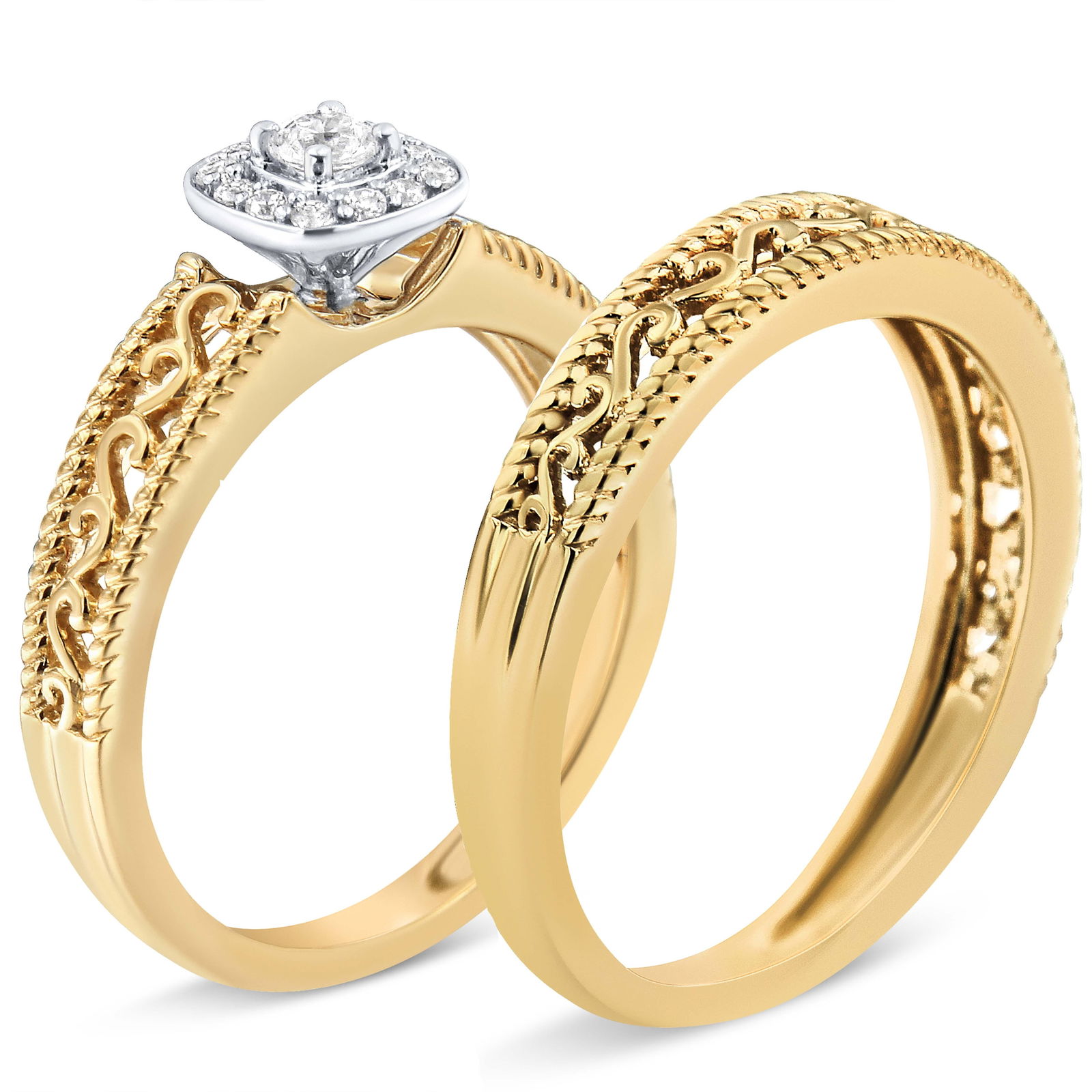 14K Yellow Gold Plated .925 Sterling Silver 1/5 Cttw Diamond Halo and Milgrain Finish Engagement Rin - 3