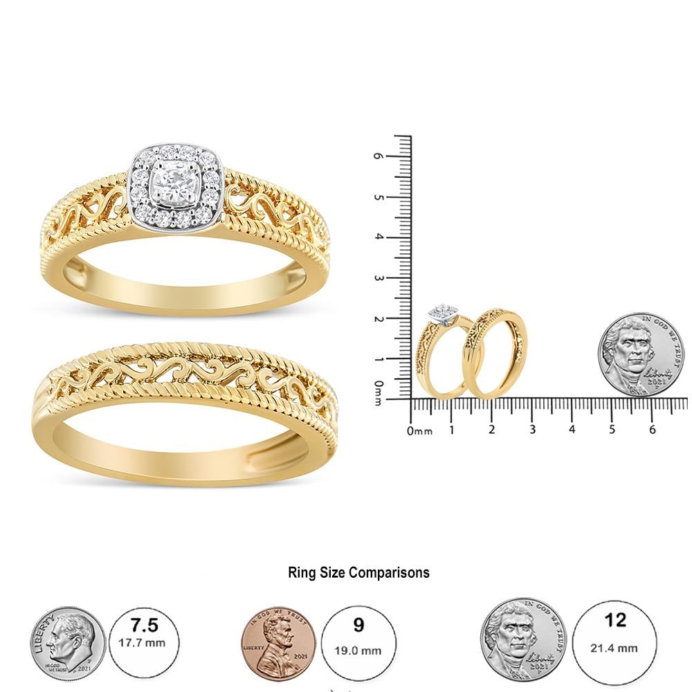 14K Yellow Gold Plated .925 Sterling Silver 1/5 Cttw Diamond Halo and Milgrain Finish Engagement Rin - 6