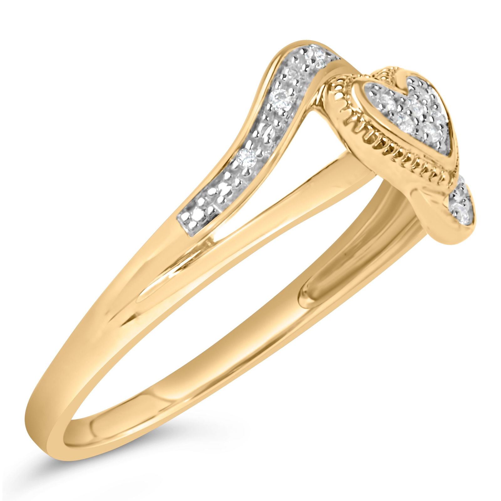14K Yellow Gold Plated .925 Sterling Silver Diamond Accent Filigree Heart Promise Ring (I-J Color, I - 3