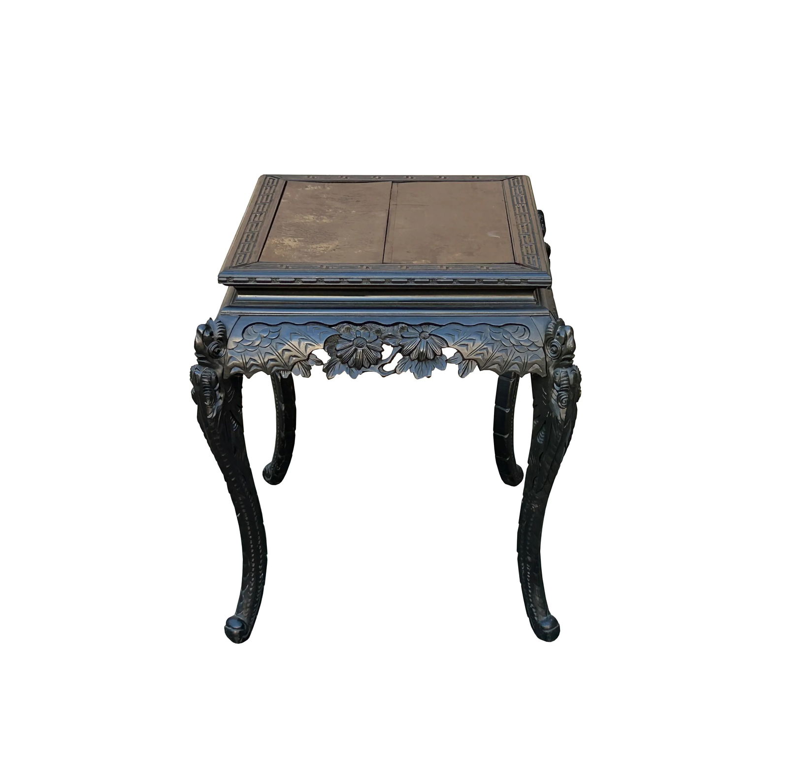 Vintage Chinese Black Relief Floral Carving Apron Claw Legs Side Console Table - 3