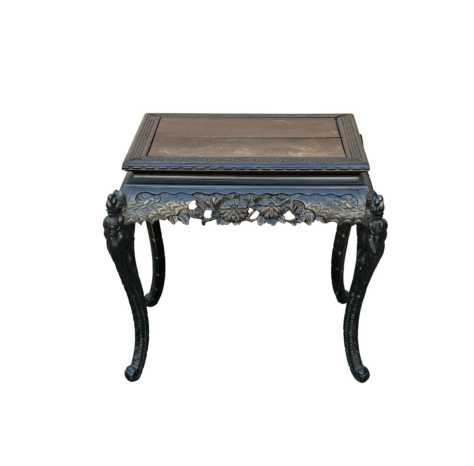 Vintage Chinese Black Relief Floral Carving Apron Claw Legs Side Console Table - 4