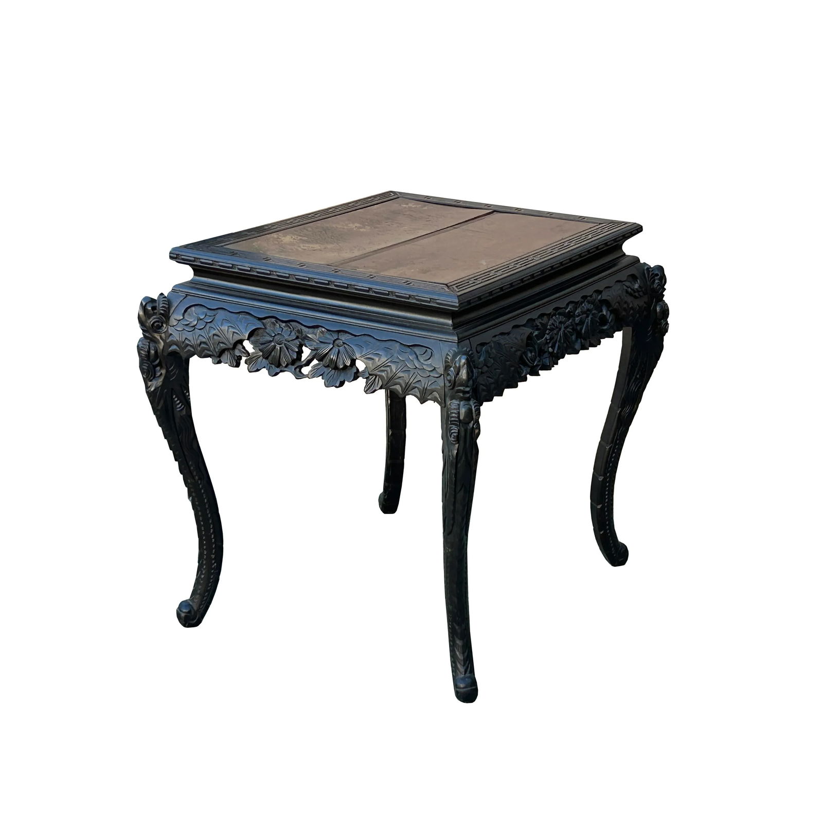 Vintage Chinese Black Relief Floral Carving Apron Claw Legs Side Console Table - 5