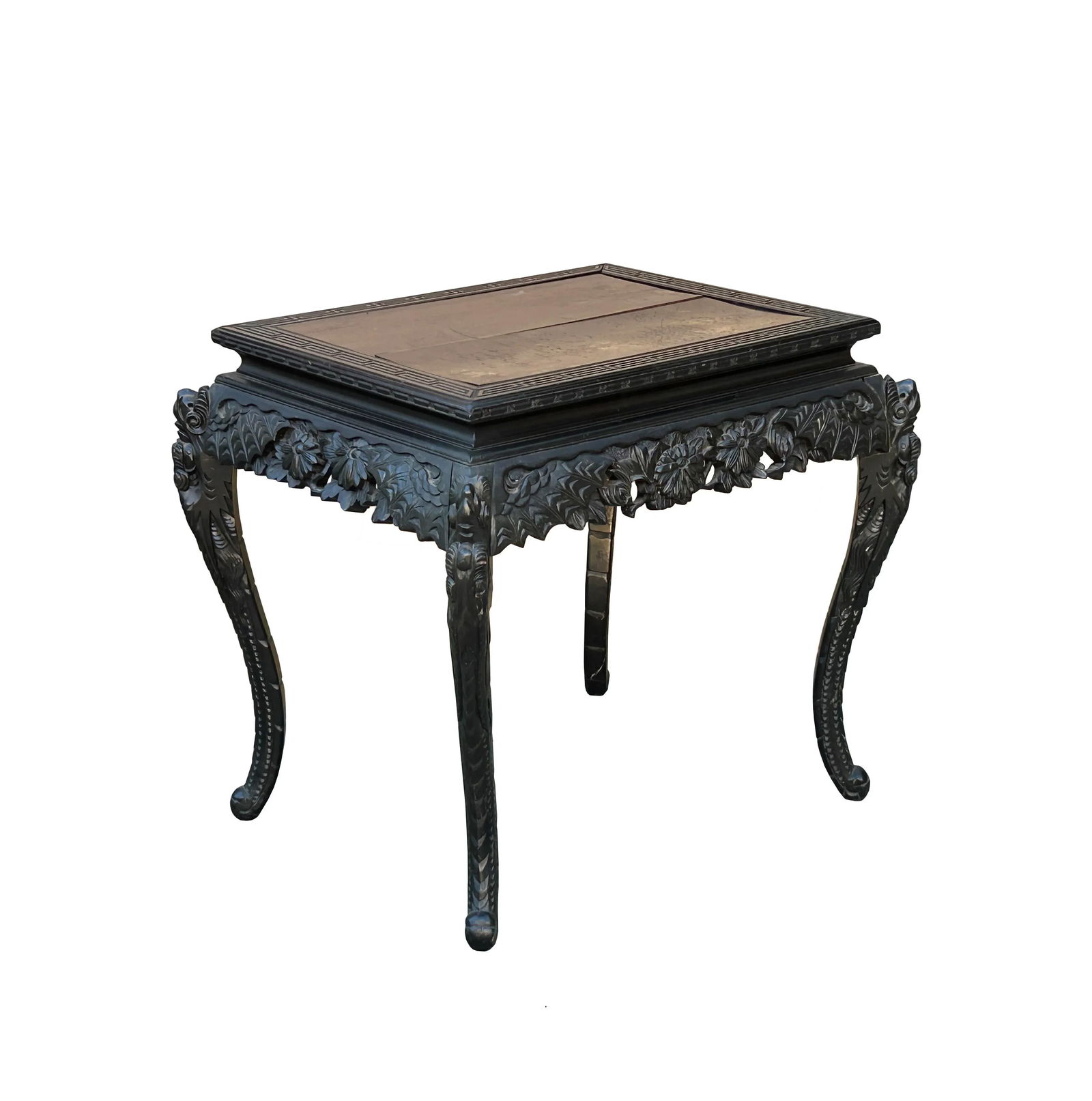 Vintage Chinese Black Relief Floral Carving Apron Claw Legs Side Console Table - 6