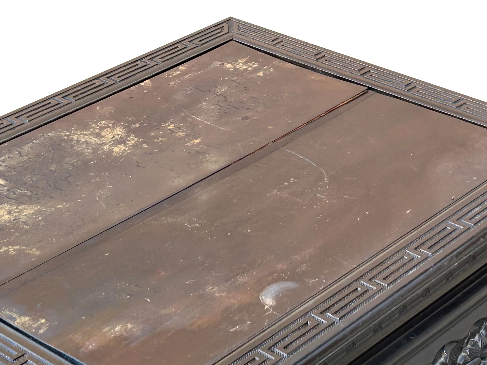 Vintage Chinese Black Relief Floral Carving Apron Claw Legs Side Console Table - 9