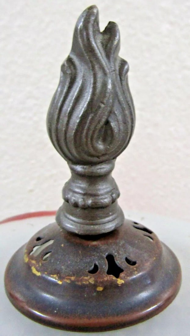 Vintage Hand Blown Reverse Painted Glass Table Lamp Bronzed Metal With Onyx Base - 6