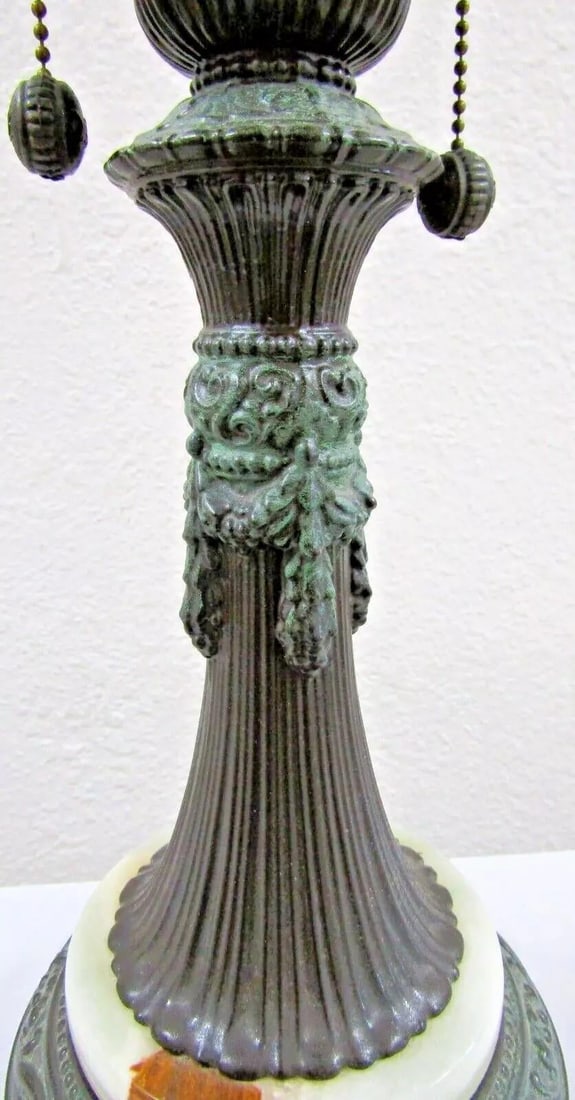 Vintage Hand Blown Reverse Painted Glass Table Lamp Bronzed Metal With Onyx Base - 7