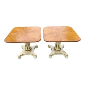 Vintage Henredon Pair of Neo-Classical Walnut & Ivory Accent Tables