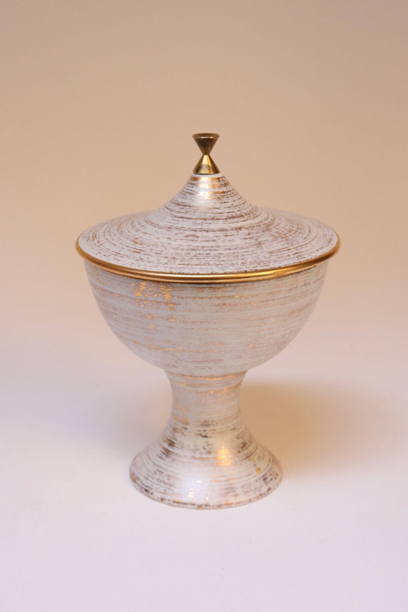 Vintage Haeger Gold Tweed 22k Compote / Urn / Lidded Pedestal Catch-All - 3