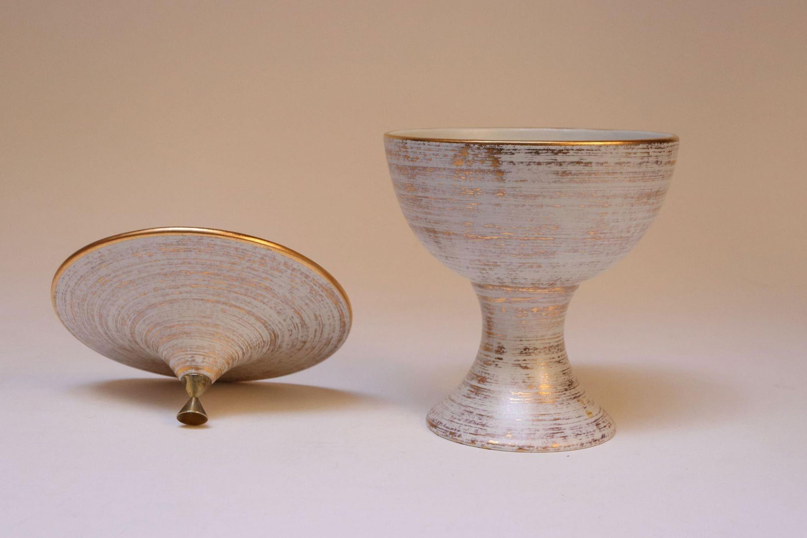 Vintage Haeger Gold Tweed 22k Compote / Urn / Lidded Pedestal Catch-All - 5