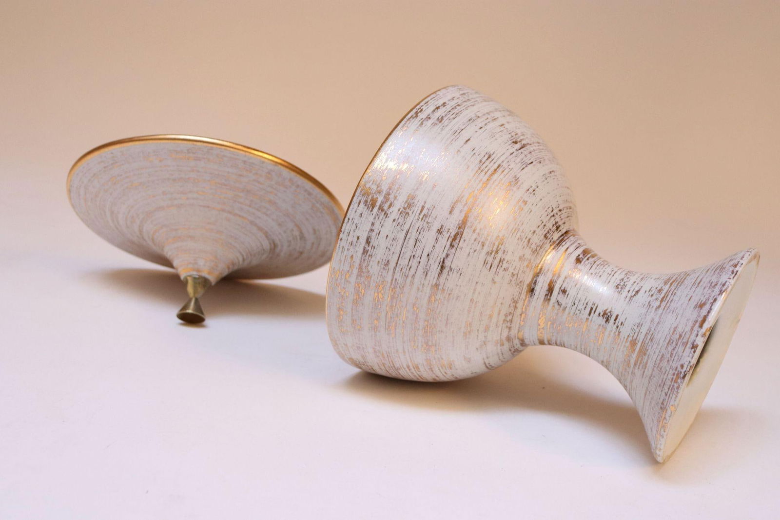 Vintage Haeger Gold Tweed 22k Compote / Urn / Lidded Pedestal Catch-All - 7