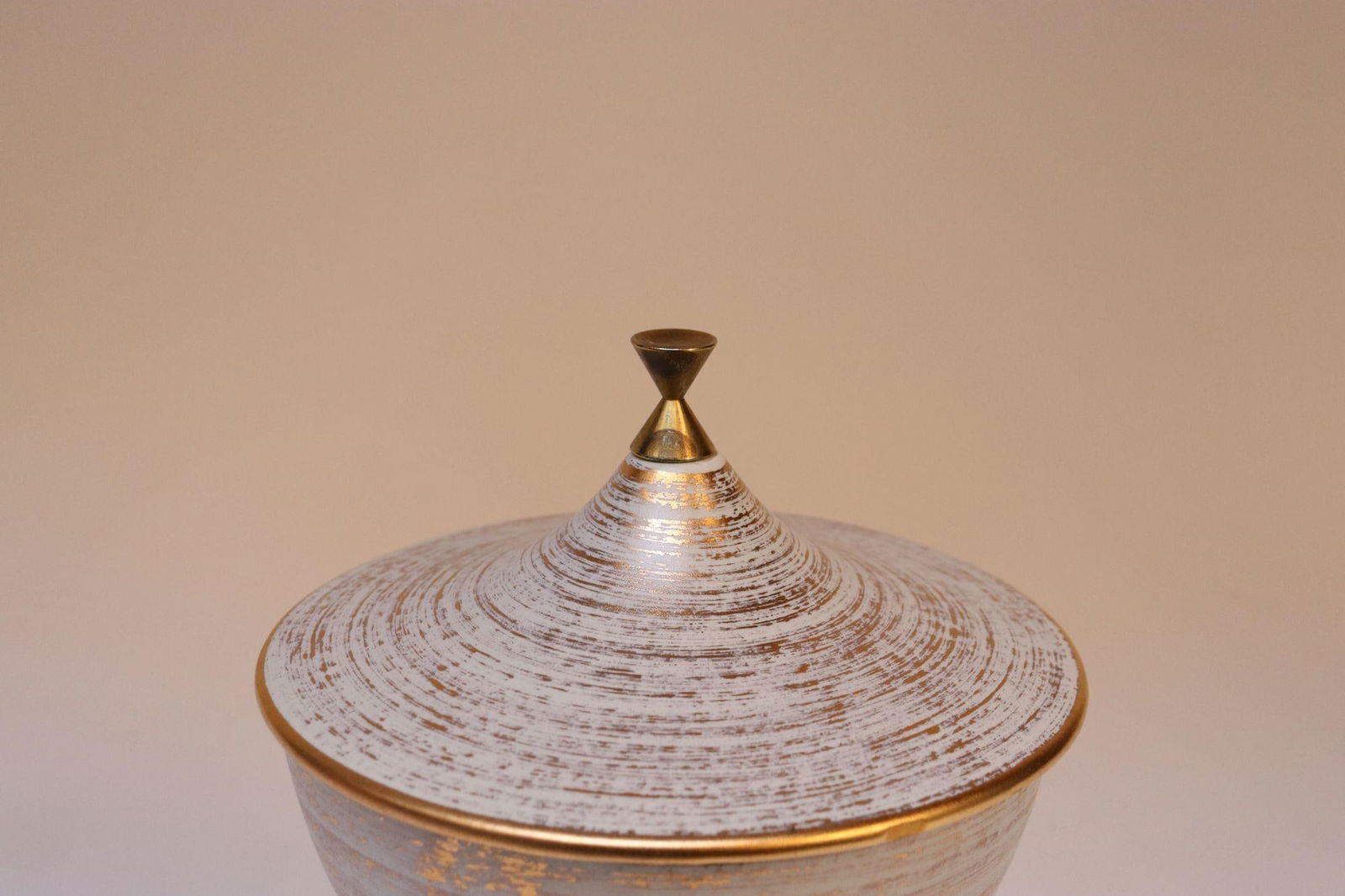 Vintage Haeger Gold Tweed 22k Compote / Urn / Lidded Pedestal Catch-All - 9