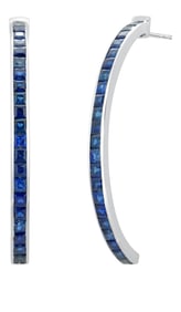 Hoop 14 Karat Gold Earrings Meticulously Crafted Square Shaped Sapphires - 2 Pieces