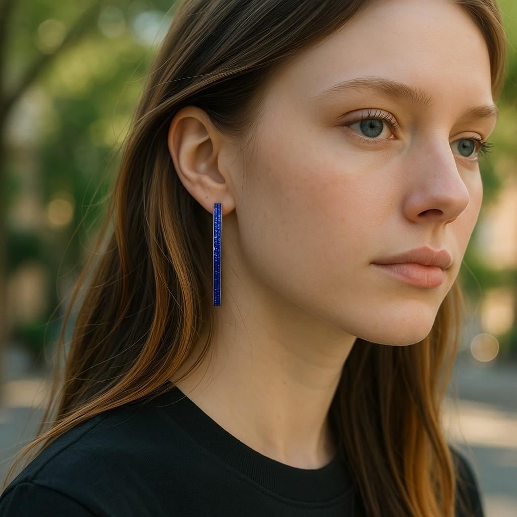 Hoop 14 Karat Gold Earrings Meticulously Crafted Square Shaped Sapphires - 2 Pieces - 2