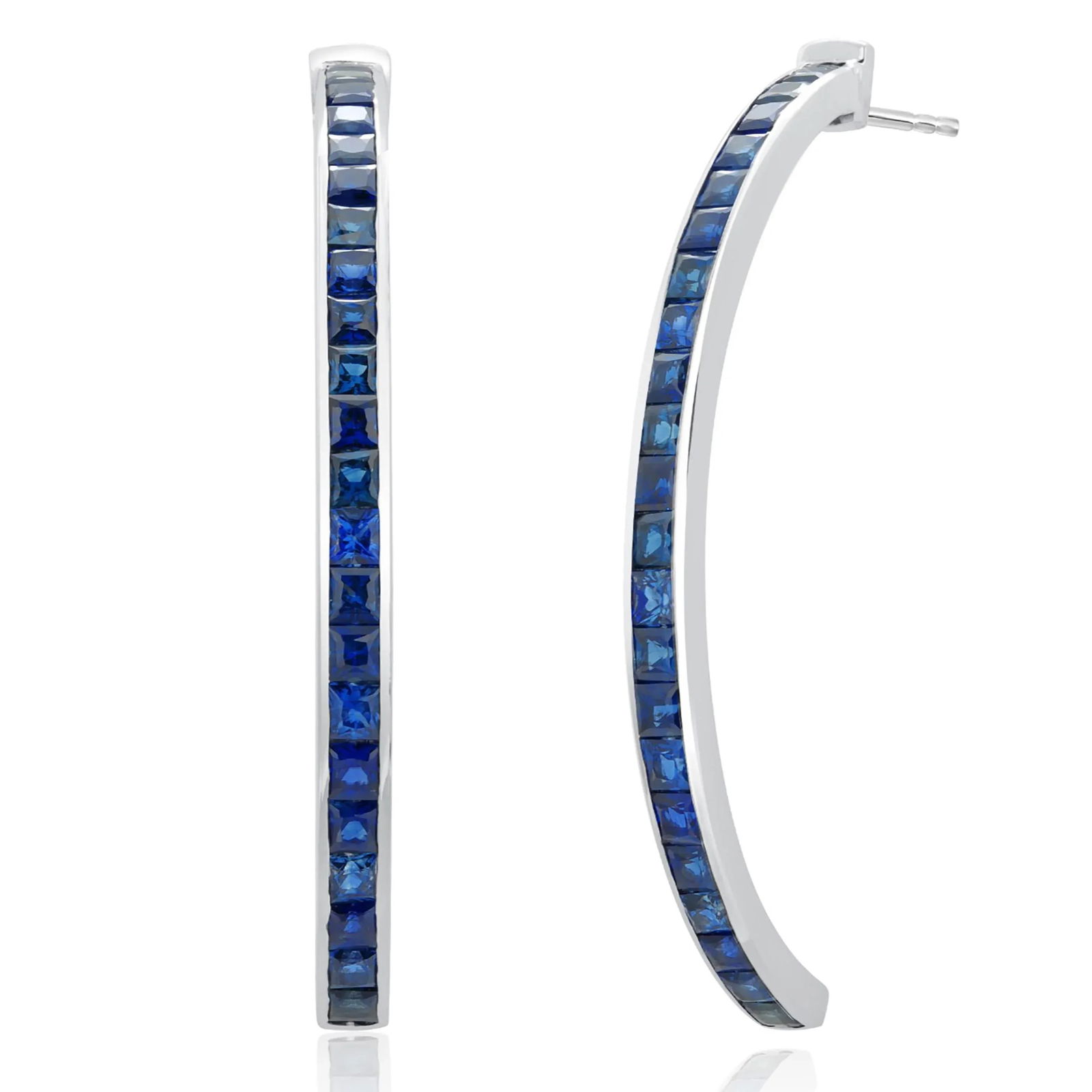 Hoop 14 Karat Gold Earrings Meticulously Crafted Square Shaped Sapphires - 2 Pieces - 6