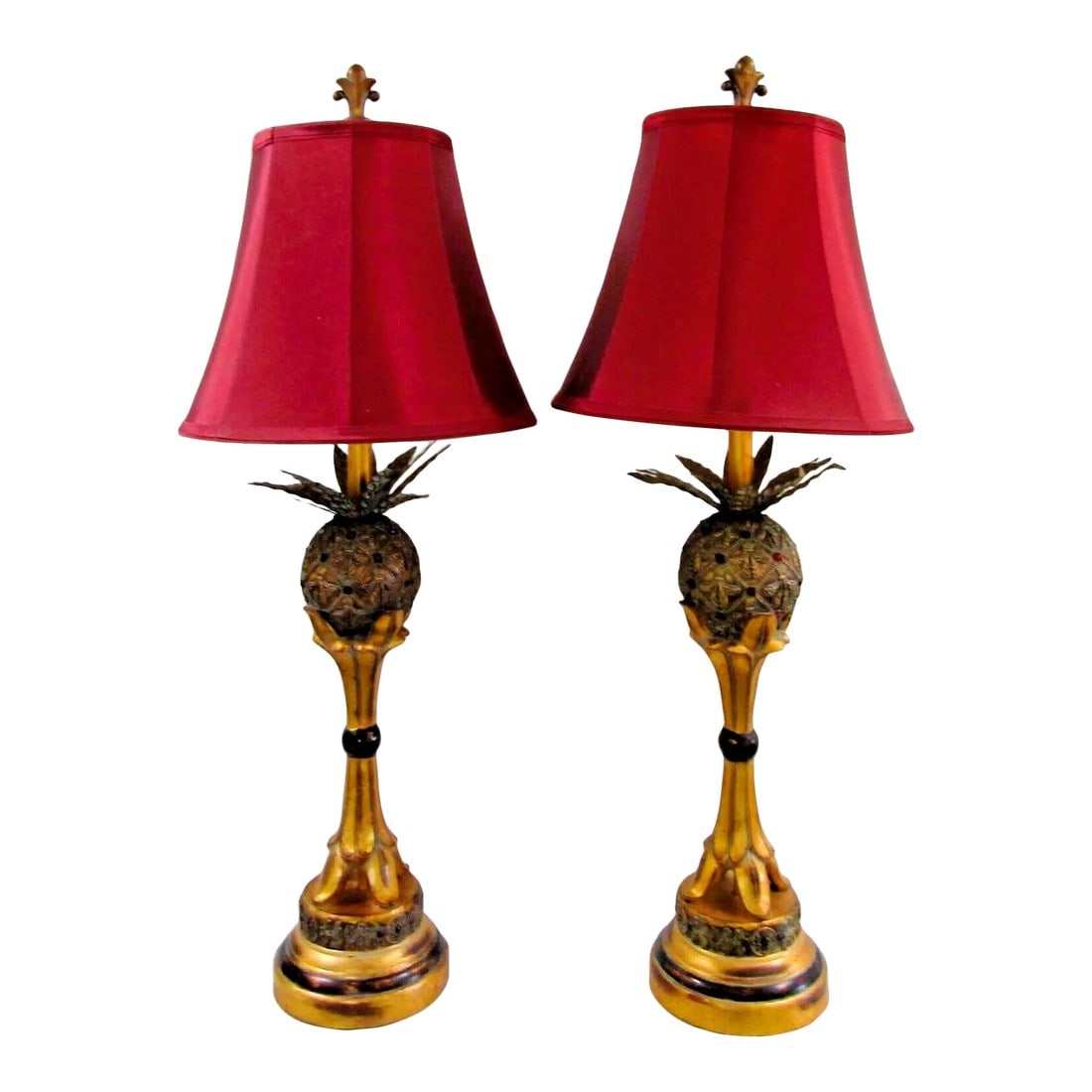Pair of Vintage Hollywood Regency Gold Jeweled Pineapple Table Lamps (1 of 11)
