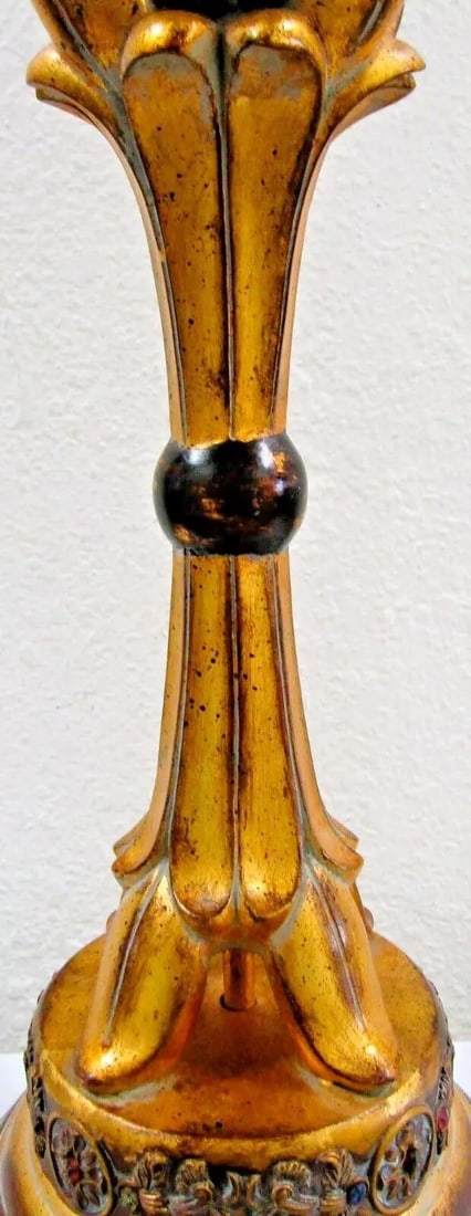 Pair of Vintage Hollywood Regency Gold Jeweled Pineapple Table Lamps - 8