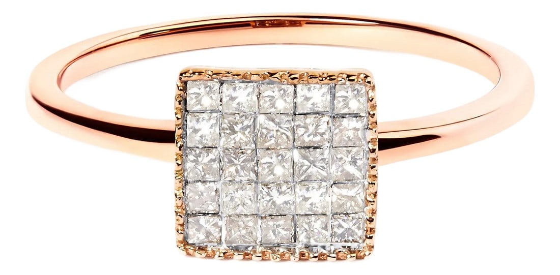 10K Rose Gold 1/3 Cttw Invisible Set Princess Cut Diamond Composite Square Shape Ring for Women (H-I: Add shimmer to any look with this eye-catching diamond ring. Fashioned in rich 10K rose gold, this striking style showcases a square-shaped composite of petite princess-cut diamonds. The diamonds are