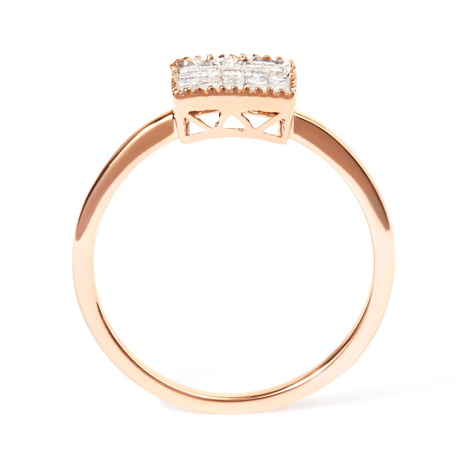 10K Rose Gold 1/3 Cttw Invisible Set Princess Cut Diamond Composite Square Shape Ring for Women (H-I - 5