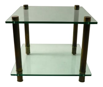1960s Square Two Tier Glass and Brass End Table