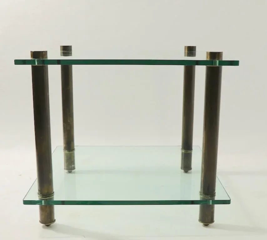 1960s Square Two Tier Glass and Brass End Table - 2