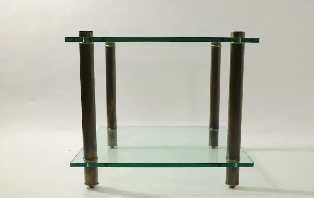 1960s Square Two Tier Glass and Brass End Table - 4