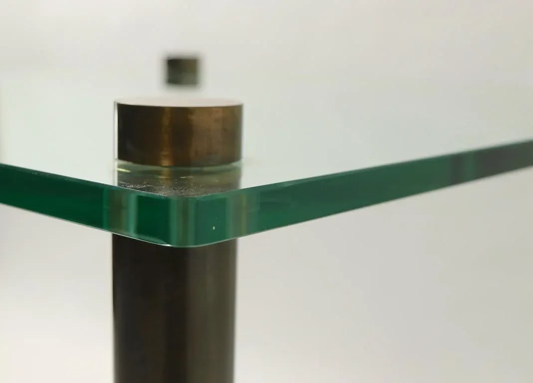 1960s Square Two Tier Glass and Brass End Table - 5