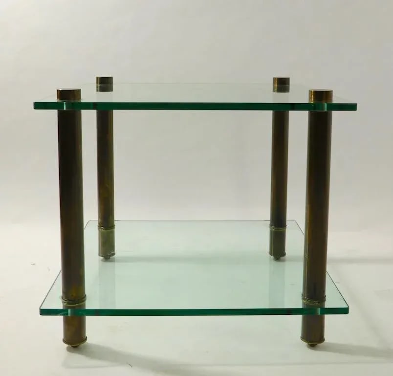 1960s Square Two Tier Glass and Brass End Table - 6