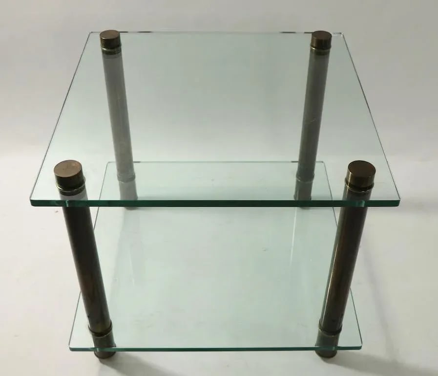 1960s Square Two Tier Glass and Brass End Table - 7