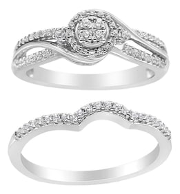 .925 Sterling Silver 1/3 Cttw Composite Diamond Frame Bypass Bridal Set Ring and Band (I-J Color, I2