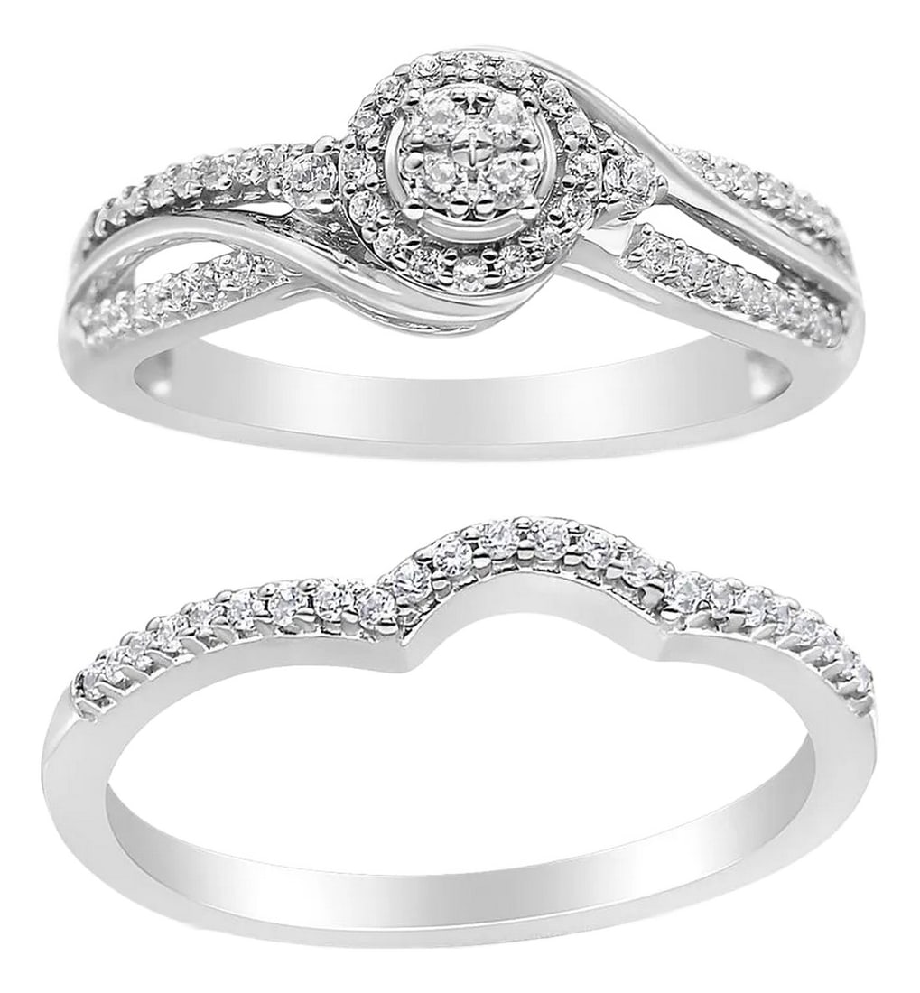 .925 Sterling Silver 1/3 Cttw Composite Diamond Frame Bypass Bridal Set Ring and Band (I-J Color, I2 (1 of 5)