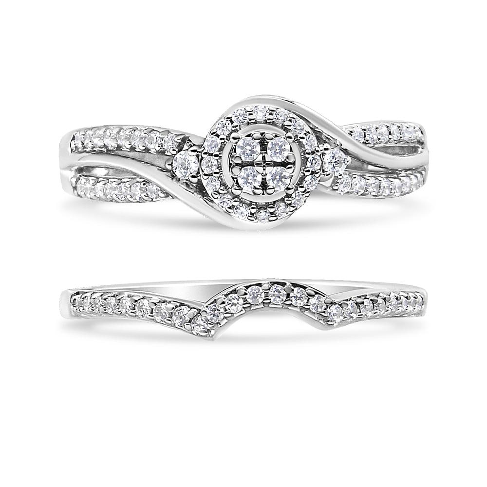 .925 Sterling Silver 1/3 Cttw Composite Diamond Frame Bypass Bridal Set Ring and Band (I-J Color, I2 - 2