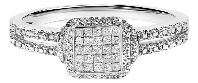 .925 Sterling Silver 1/4 Cttw Princess-cut Diamond Composite Ring with Beaded Halo (H-I Color, SI1-S