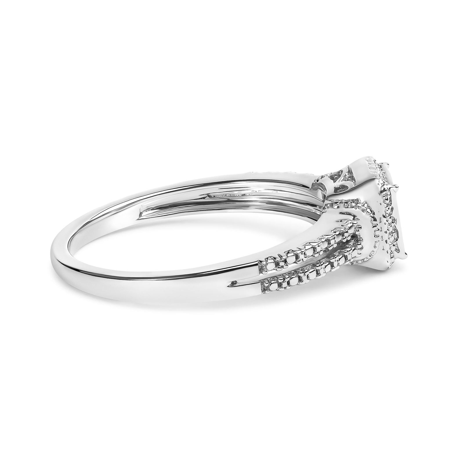.925 Sterling Silver 1/4 Cttw Princess-cut Diamond Composite Ring with Beaded Halo (H-I Color, SI1-S - 2