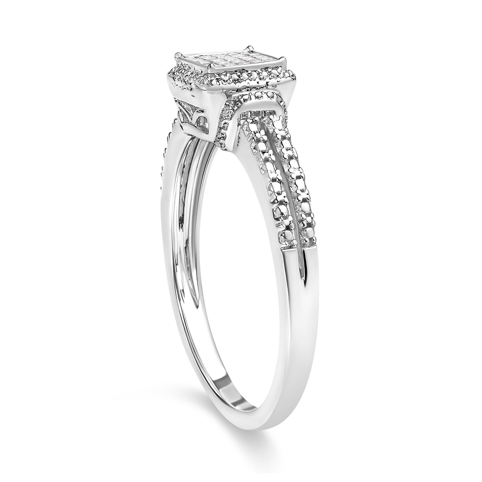 .925 Sterling Silver 1/4 Cttw Princess-cut Diamond Composite Ring with Beaded Halo (H-I Color, SI1-S - 4