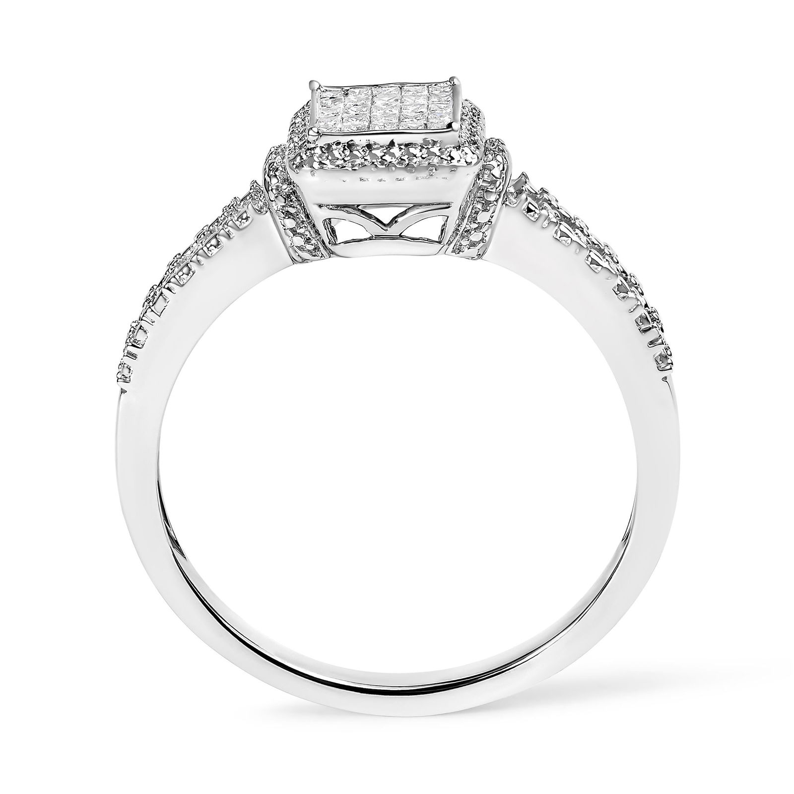 .925 Sterling Silver 1/4 Cttw Princess-cut Diamond Composite Ring with Beaded Halo (H-I Color, SI1-S - 5