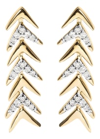 18K Yellow Gold Plated .925 Sterling Silver 1/5 Cttw Diamond Chevron Arrow Stud Earring (I-J Color,